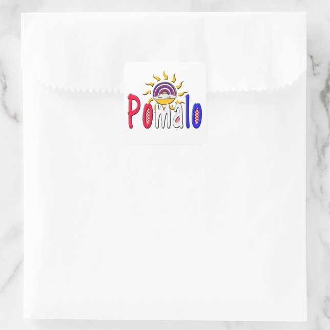 Sticker Carré Pomalo - Détente croate avec soleil et arc-en-ciel (Sac)