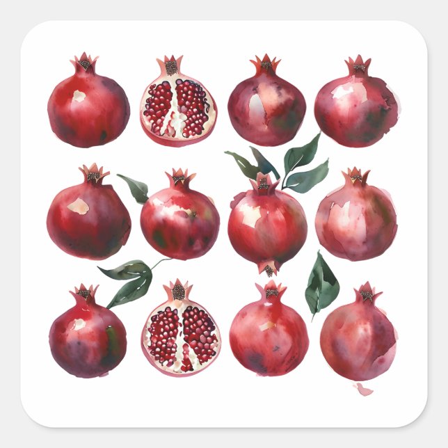 Sticker Carré Pomegranate Watercolor Art (Devant)