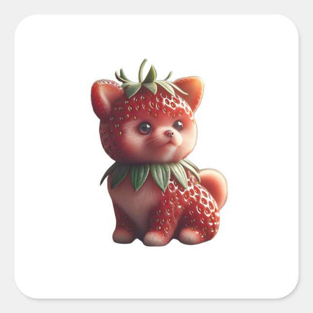 Sticker Carré Pomeranian aux fraises (Devant)
