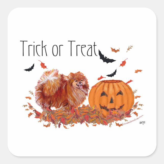 Sticker Carré Pomeranian Halloween (Devant)