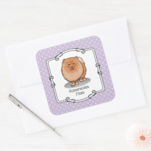 Sticker Carré Pomeranian Maman Pom Maman (rouge orange) Mignonne