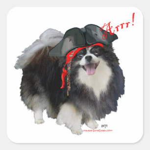 Sticker Carré Pomeranian noir Pirate - Arrr!