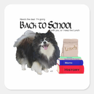 Sticker Carré Pomeranian noir retour à l'école