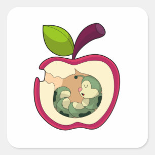 Sticker Carré Pomme à bec à chenille