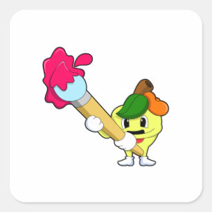 Sticker Carré Pomme comme Peintre avec pinceau