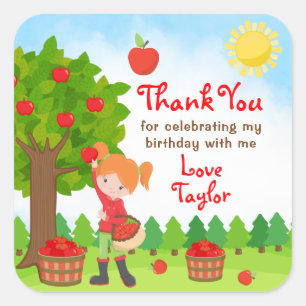 Sticker Carré Pomme cueillir Cheveux Rouge fille Anniversaire Me