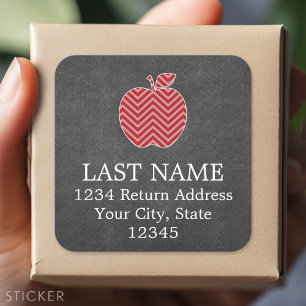 Sticker Carré Pomme enseignant personnalisée avec Motif Chevron 