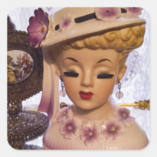 Sticker Carré Pomme Lady Head Vase Fleurs de parfum Bouteille