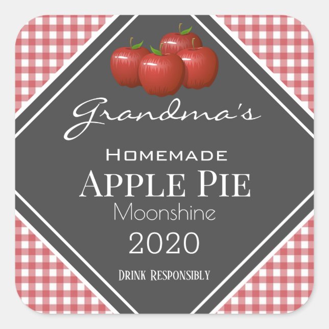 Sticker Carré Pomme personnalisée Pie Moonshine À damiers Étique (Devant)