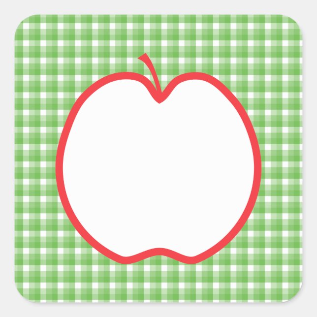 Sticker Carré Pomme rouge. Avec l'Arrière - plan Green et White  (Devant)