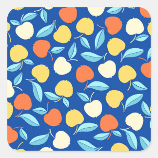 Sticker Carré Pommes feuilles, arrière - plan bleu, motif transp