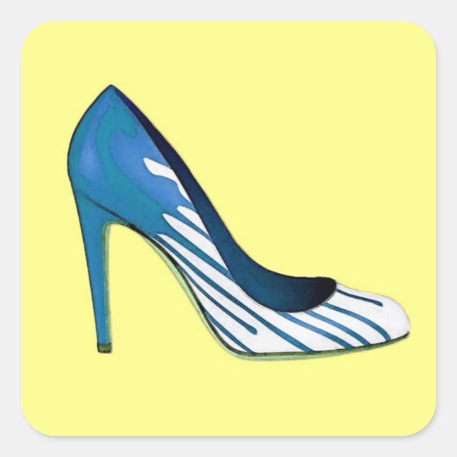Sticker Carré Pompe Stiletto, bleu sur jaune (Devant)