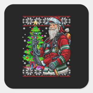 Sticker Carré Pompier Père Noël Feu Costume Feu Vilain