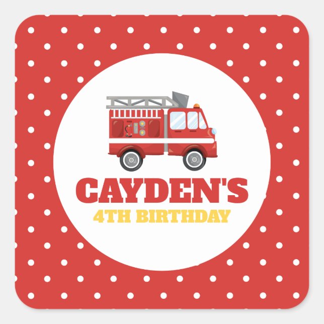 Sticker Carré Pompier Pompier fête d'anniversaire (Devant)