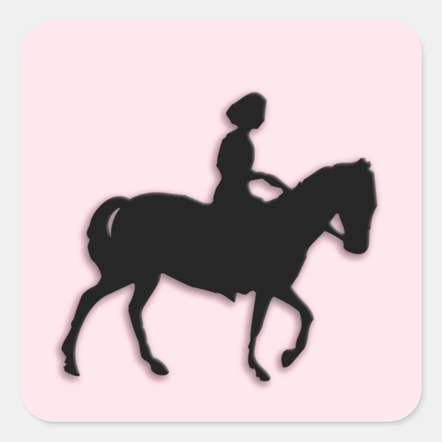 Sticker Carré Poney rose avec petite fille (Devant)