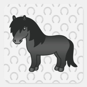 Sticker Carré Poney Shetland de dessin animé noir
