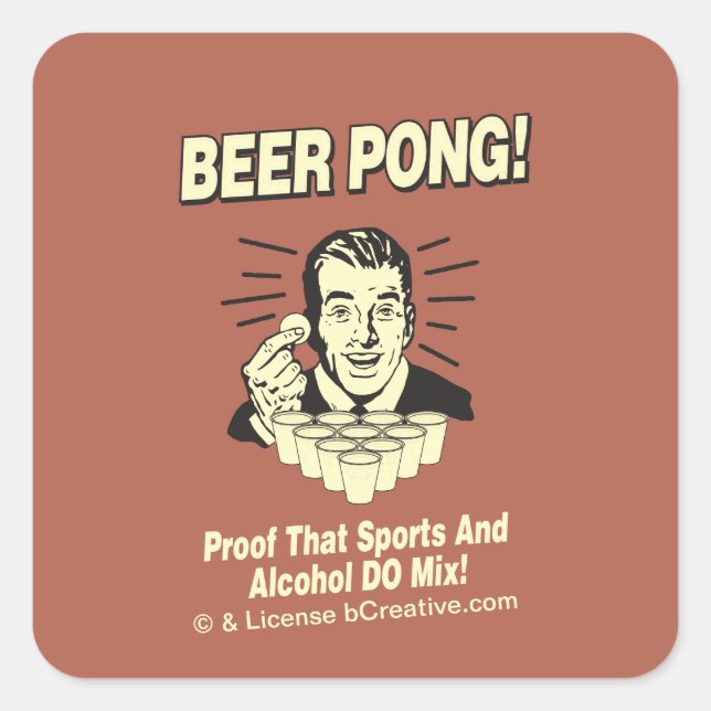 Sticker Carré Pong de bière : Preuve d'alcool et mélange de spor (Devant)