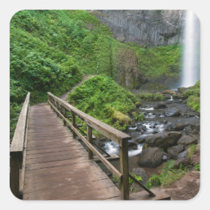Sticker Carré Pont à Latourell Falls, Columbia River Gorge,