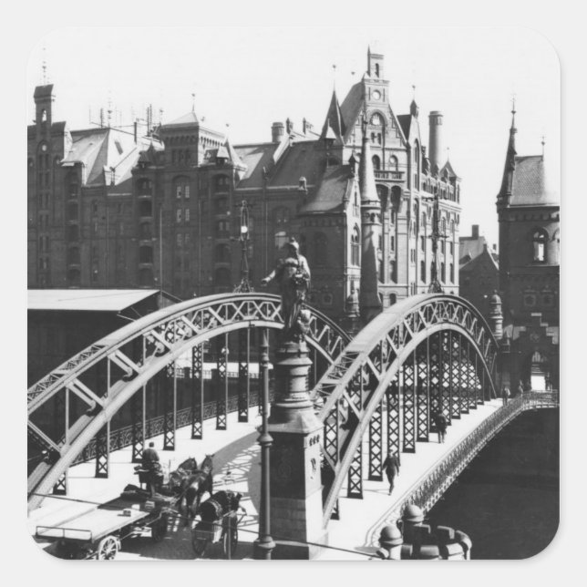 Sticker Carré Pont dans le Speicherstadt Hamburg, vers 1910 (Devant)