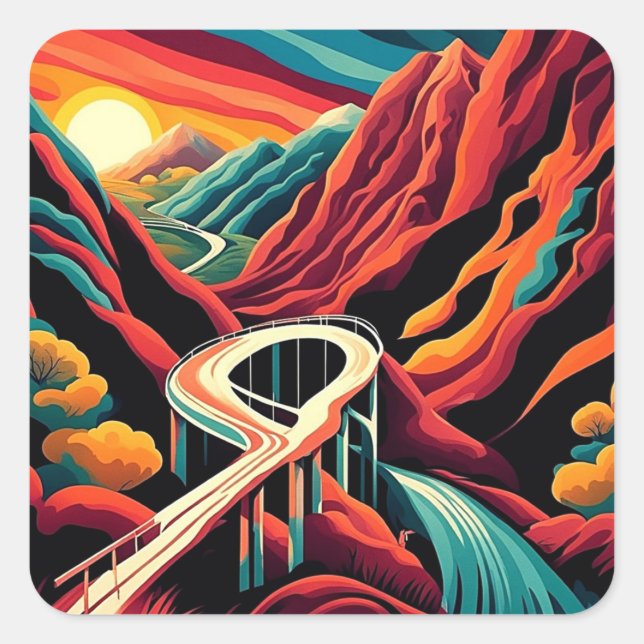 Sticker Carré Pont sur le ravin 2 (Devant)