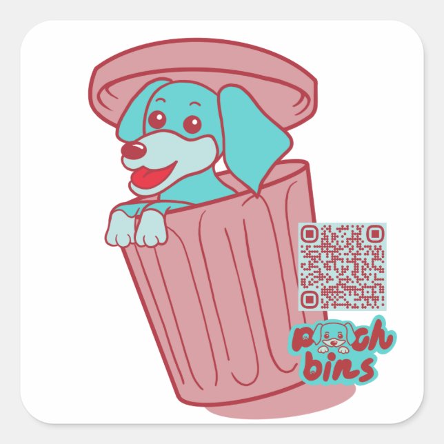 Sticker Carré Pooch Bins Weiner Chien (Devant)