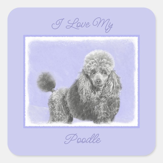 Sticker Carré Poodé Jouet miniature Silver Grey Blue Chien Art S (Devant)