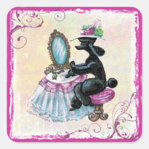 Sticker Carré Poodle noir rétro dans son Boudoir