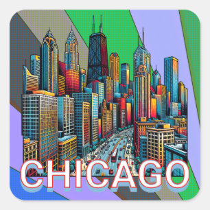 Sticker Carré Pop art Comic Style de livre Chicago Illinois