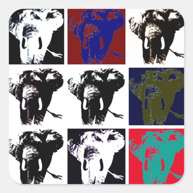 Sticker Carré Pop Art Elephants (Devant)