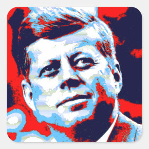 Sticker Carré Pop Art JFK John F. Kennedy Red Blue