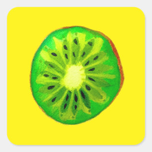 Sticker Carré Pop art vif kiwi fruit original aquarelle