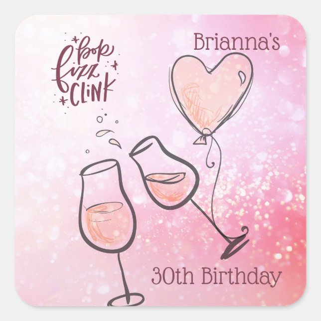 Sticker Carré Pop Fizz Clink Vin Verre Champagne Célébration (Devant)