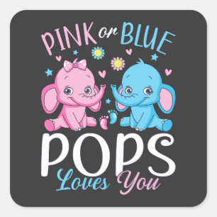 Sticker Carré Pop Rose Ou Bleu Vous Aime Baby Elephant