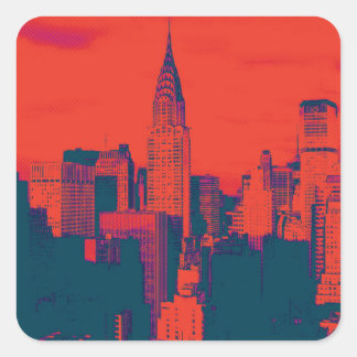 Sticker Carré Pop Style Rouge Retro Art New York City