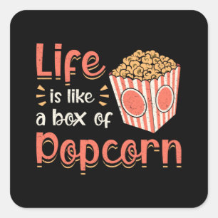 Sticker Carré Popcorn Day Cinema Snack Film Pop Film Idée cadeau