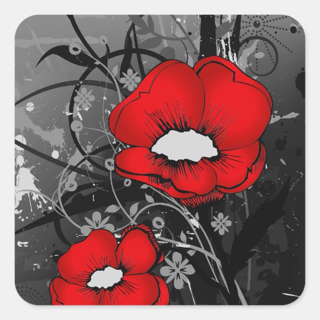 Sticker Carré Poppies rouges (Devant)