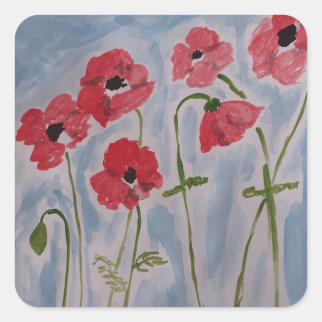 Sticker Carré Poppies rouges sauvages (Devant)