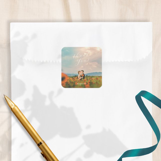 Sticker Carré Poppies rustiques simples bleues jaunes aquarelles (Créateur téléchargé)