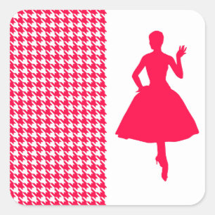 Sticker Carré Poppy Houndstooth moderne avec Silhouette de mode