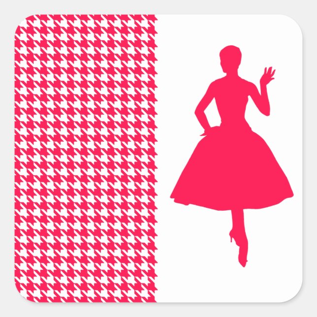 Sticker Carré Poppy Houndstooth moderne avec Silhouette de mode (Devant)