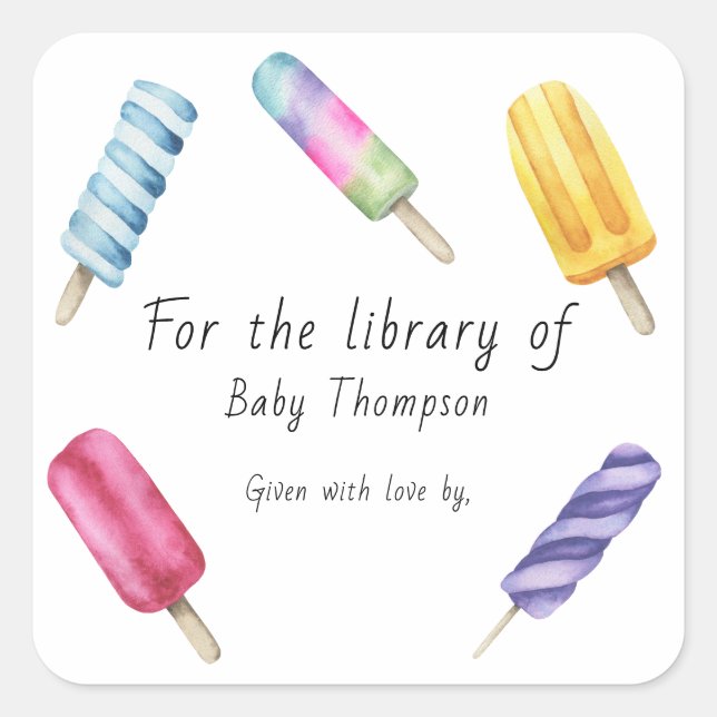 Sticker Carré Popsicle Aquarelle Pour la bibliothèque de (Devant)