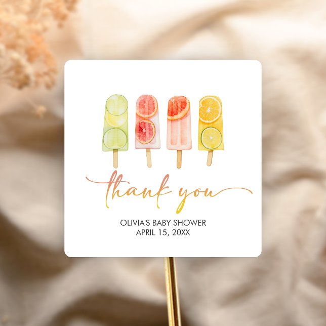 Sticker Carré Popsicle Ready to Pop Baby Shower (Popsicle Baby Shower Sticker)