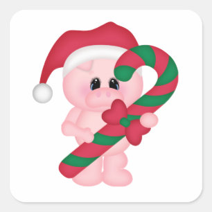 Sticker Carré Porc de temps de Noël