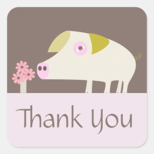 Sticker Carré Porc mignon et brun rose de fleurs