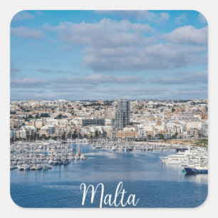 Sticker Carré Port de Sliema avec bâtiments et bateaux modernes