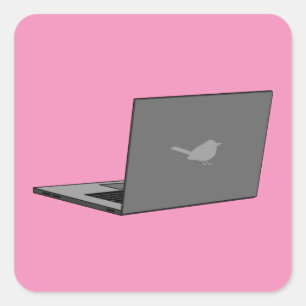 Sticker Carré Portable gris avec logo d'oiseau