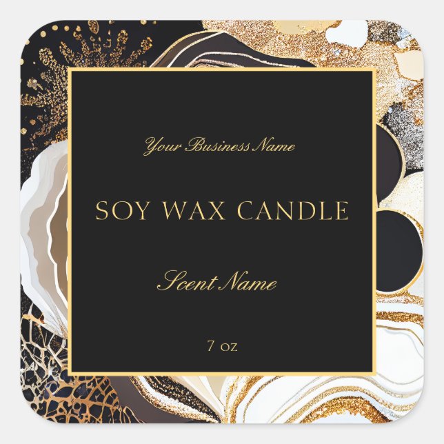 Sticker Carré Porte en marbre Abstrait doré et noir (Devant)