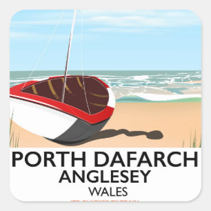 Sticker Carré Porth Dafarch, affiche de voyage vintage Anglesey