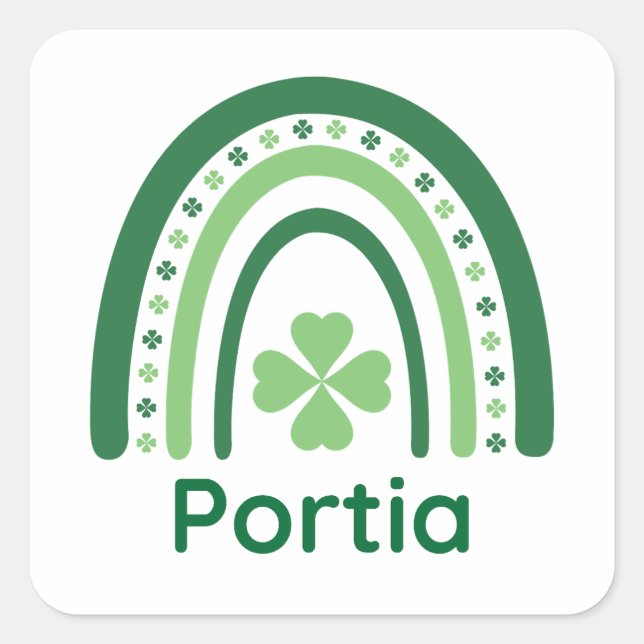 Sticker Carré Portia Nom Clover Boho Rainbow (Devant)