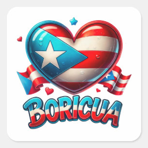 Sticker Carré Porto Rico Boricua Love Heart Flag